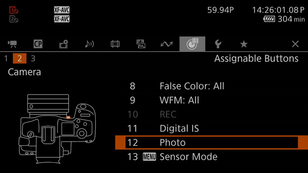 Canon R5C assign button to the photo function